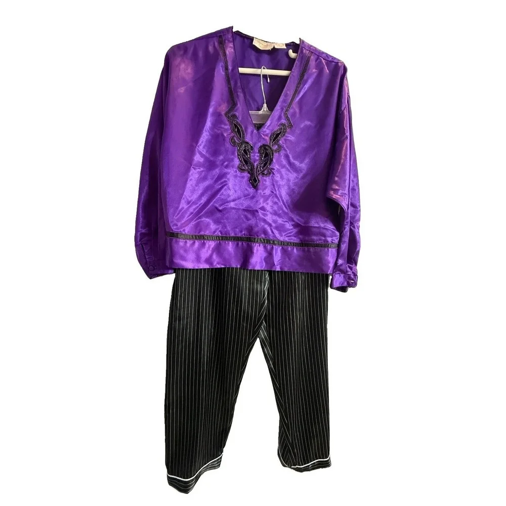 Vtg Victoria's Secret Gold Label Purple Satin Top S Macys Pinstripe Pants M Set